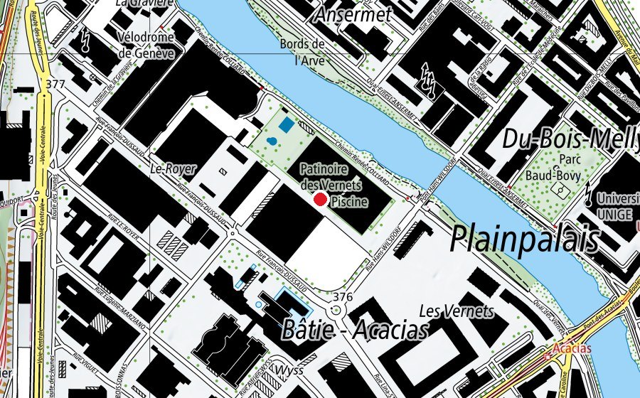 Carte indiquant l’emplacement de Centre sportif des Vernets (Centre sportif)