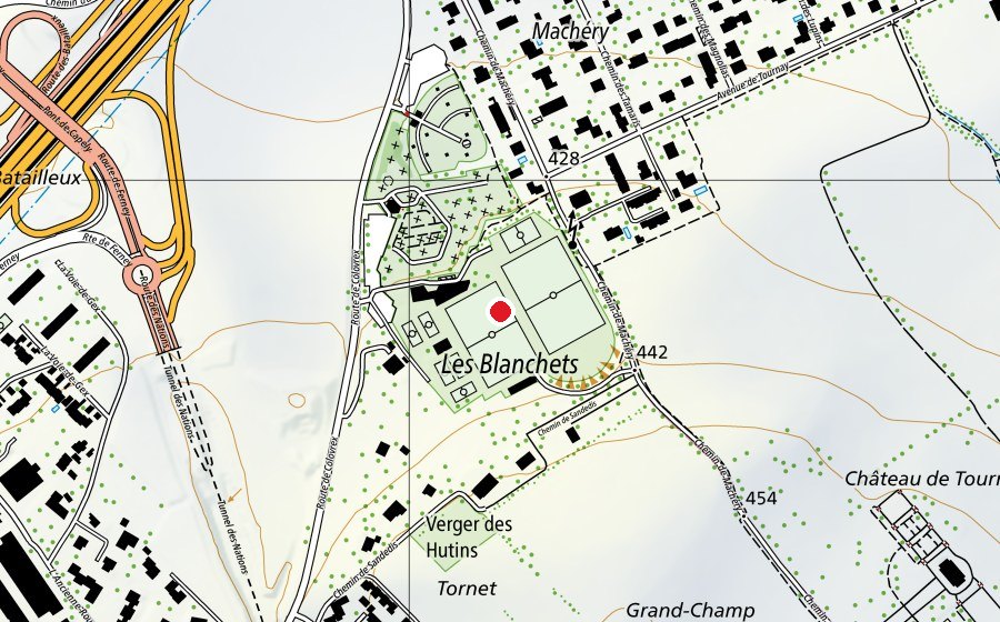 Karte mit dem Standort von Centre sportif du Blanché (Sportanlage)