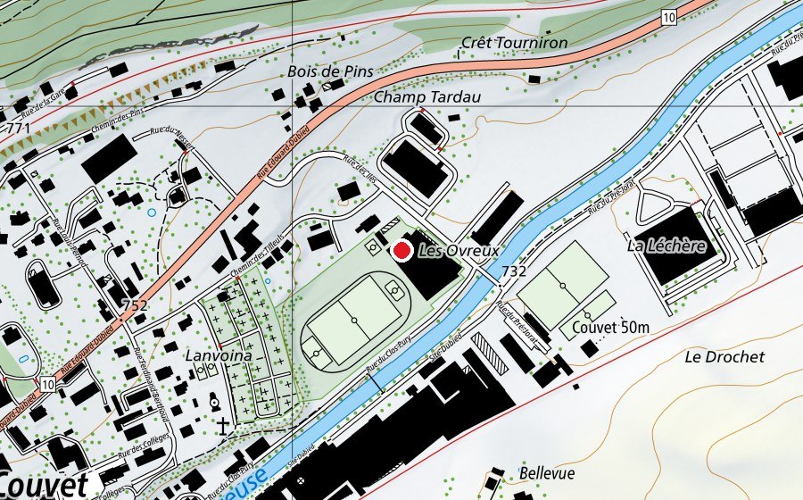 Mappa con la posizione di Centre Sportif du Val-de-Travers (Centro sportivo)