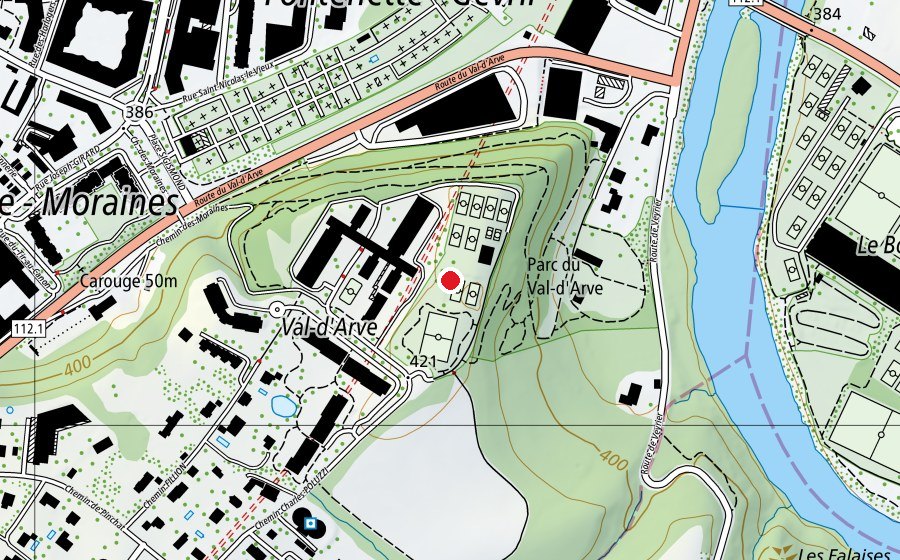 Map showing the location of Centre sportif et terrains multisports de Pinchat (Sports centre)