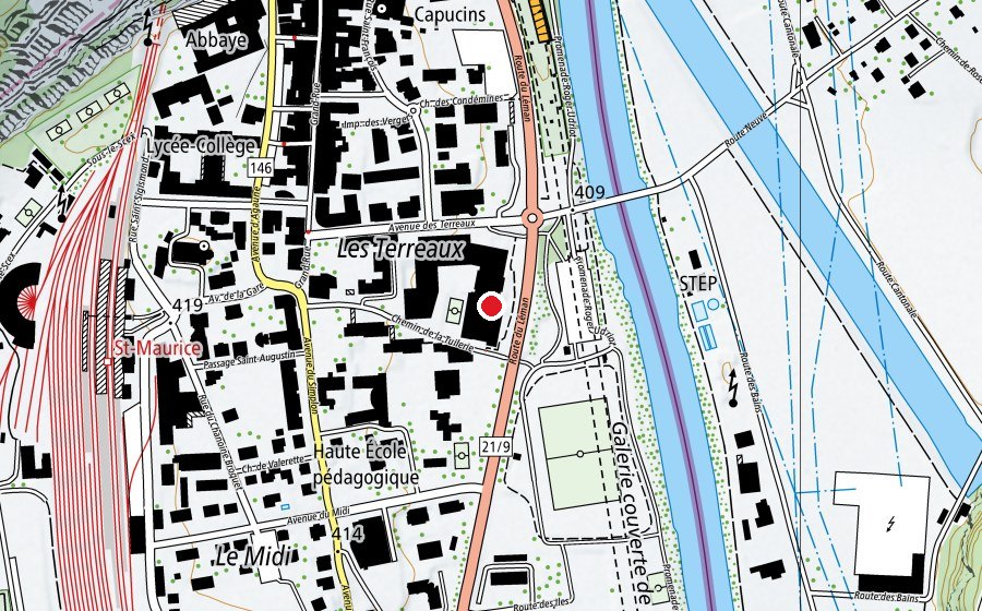 Map showing the location of Centre Sportif (Sports centre)