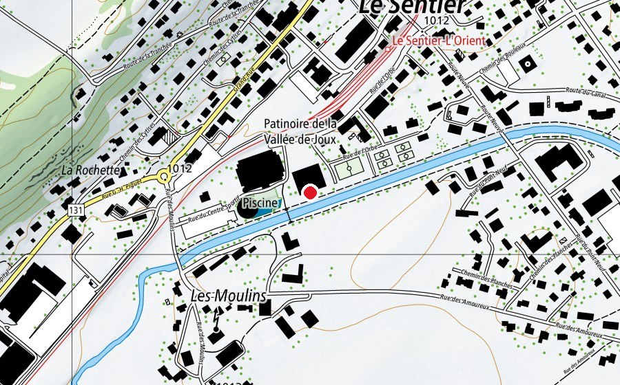 Mappa con la posizione di Centre Sportif Vallée de Joux (Centro sportivo)