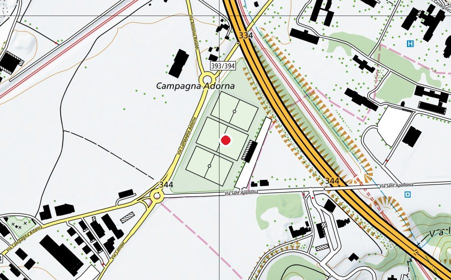 Karte mit dem Standort von Centro Sportivo Adorna (Sportanlage)