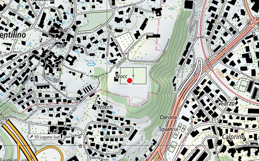 Mappa con la posizione di Centro Sportivo Collina d'Oro (Centro sportivo)