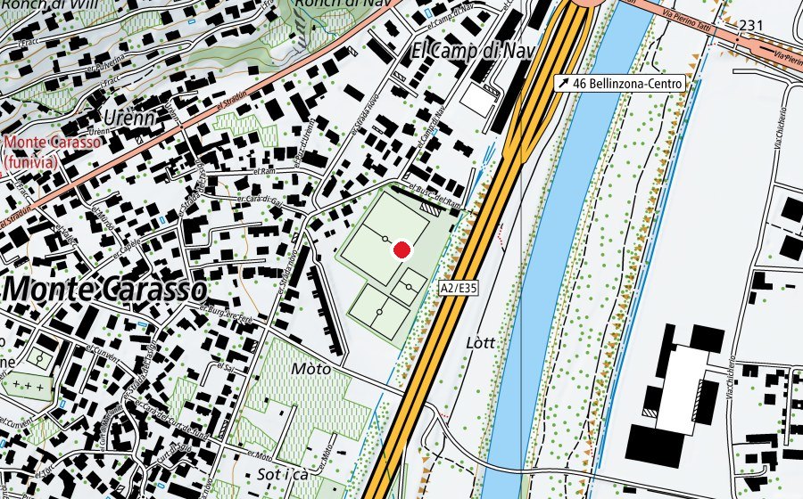 Map showing the location of Centro Sportivo Monte Carasso (Sports centre)