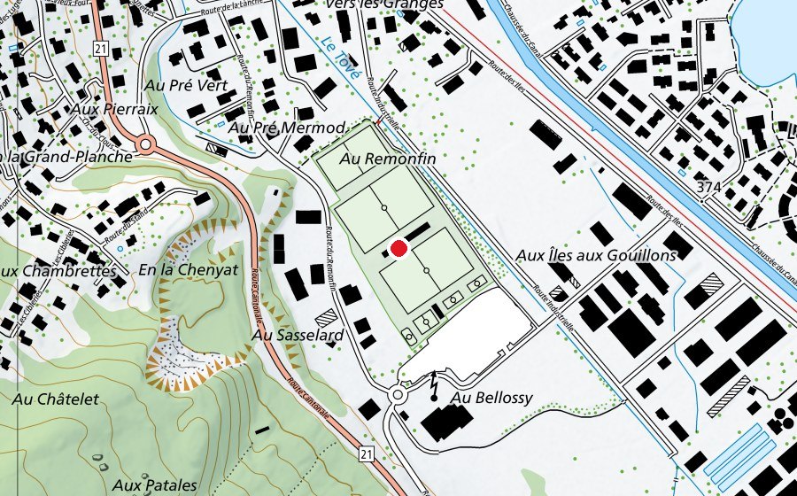 Mappa con la posizione di Complexe sportif du Bout du Lac (Centro sportivo)