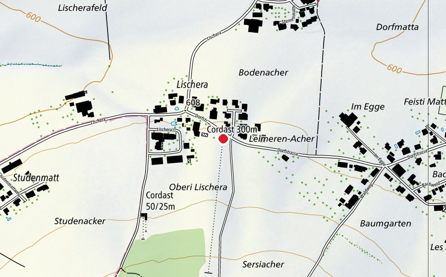 Karte mit dem Standort von Cordast 300 m (Sportanlage)