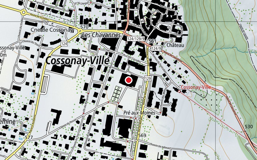 Carte indiquant l’emplacement de CossArena (Centre sportif)