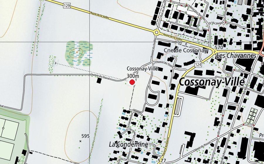 Carte indiquant l’emplacement de Cossonay-Ville 300 m (Centre sportif)