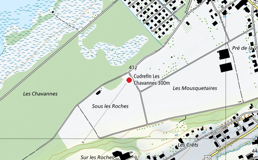 Carte indiquant l’emplacement de Cudrefin Les Chavannes 300 m (Centre sportif)
