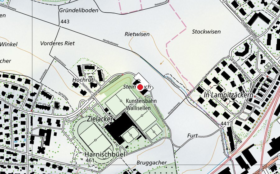 Map showing the location of Curling Center Wallisellen (Sports centre)