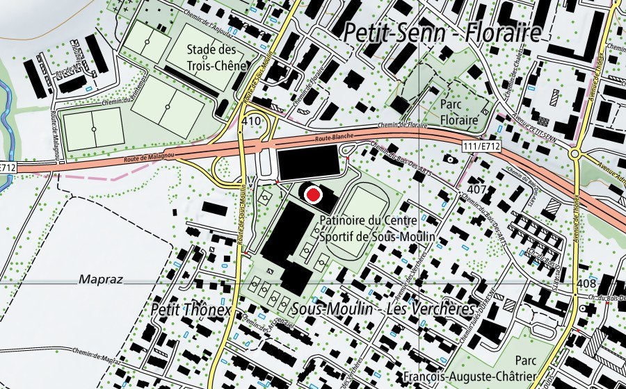 Map showing the location of Curling Club de Genève (Sports centre)