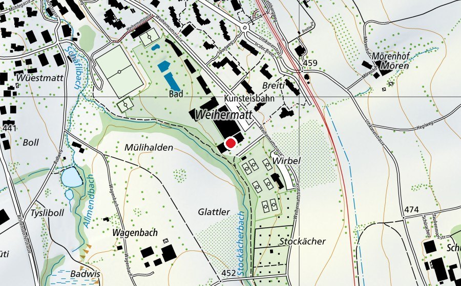 Carte indiquant l’emplacement de Curlinghalle Urdorf (Centre sportif)