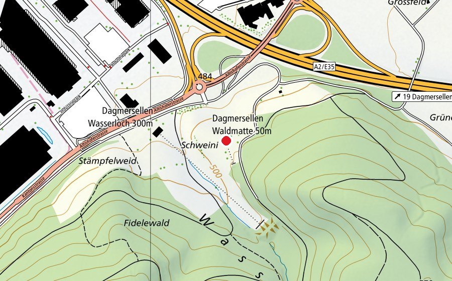 Karte mit dem Standort von Dagmersellen Waldmatte 50 m (Sportanlage)