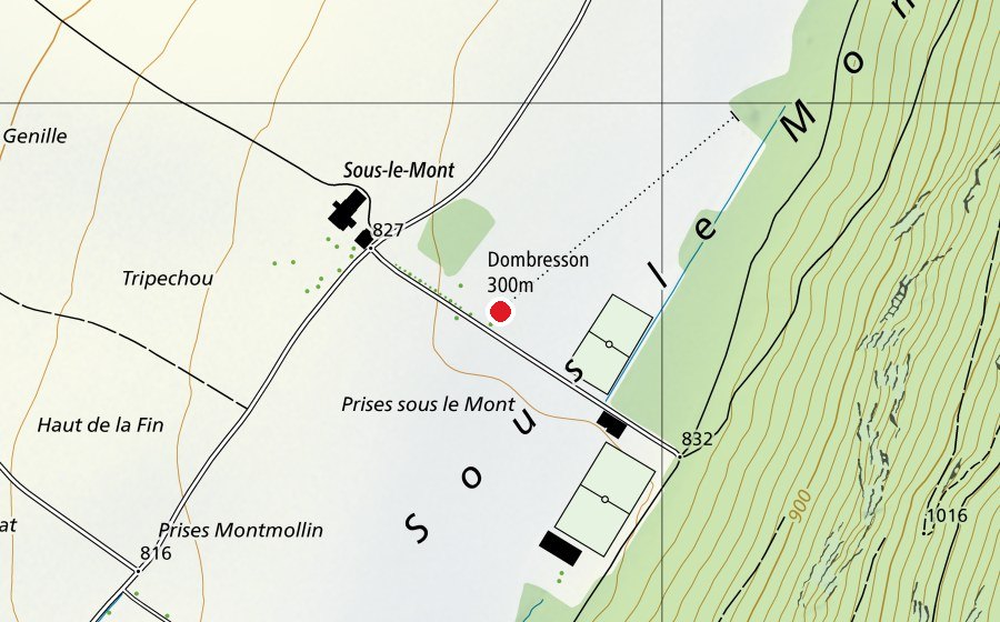 Karte mit dem Standort von Dombresson 300 m (Sportanlage)
