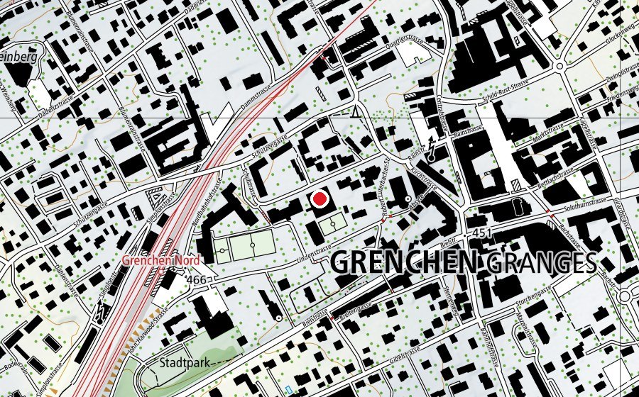 Map showing the location of Doppelturnhalle Grenchen (Sports centre)