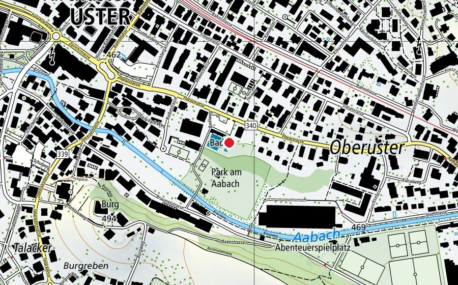 Map showing the location of Dorfbadi Uster (Sports centre)