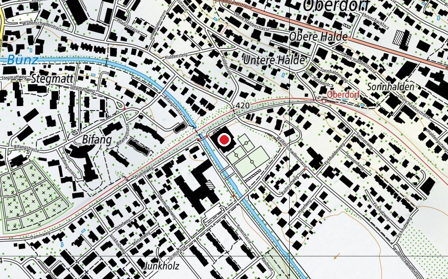 Map showing the location of Dreifach-Turnhalle (Sports centre)