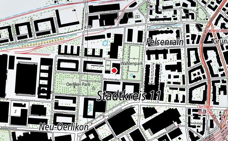 Mappa con la posizione di Dreifachhalle Im Birch (Centro sportivo)