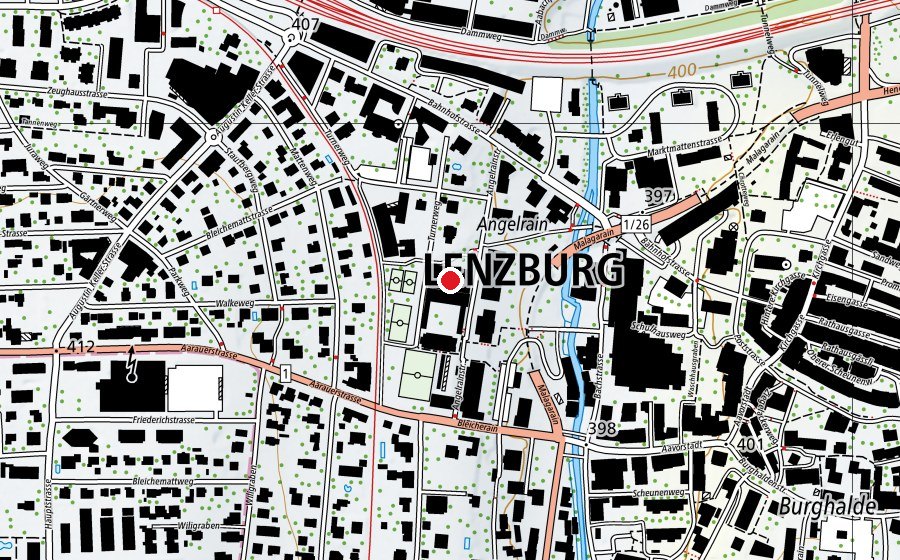 Map showing the location of Dreifachturnhalle (Sports centre)