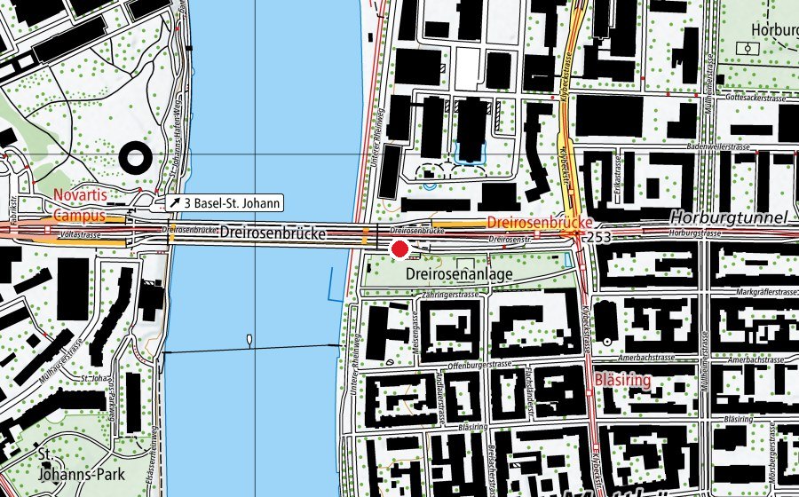Mappa con la posizione di Dreirosen Freizeithalle (Centro sportivo)