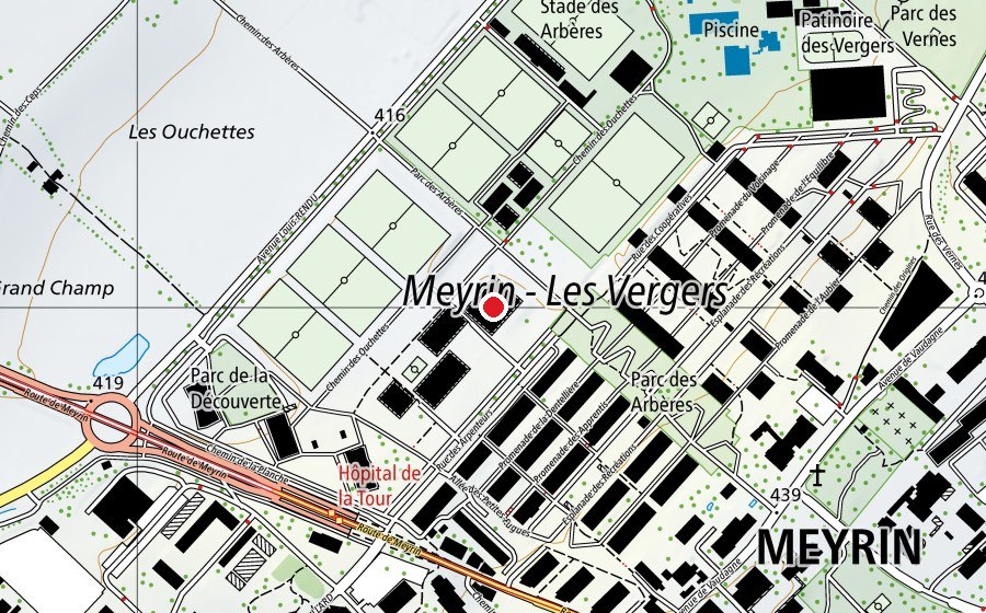 Mappa con la posizione di Ecole des Vergers (Centro sportivo)