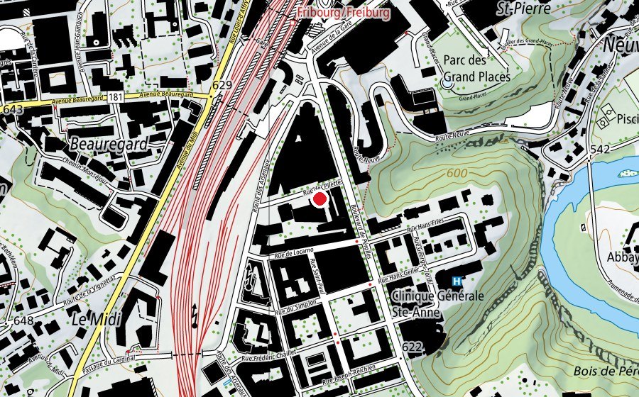 Map showing the location of Ecole du Mouvement (Sports centre)