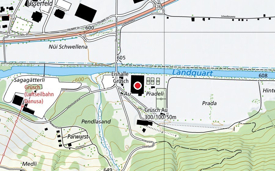 Carte indiquant l’emplacement de Eishalle Grüsch (Centre sportif)