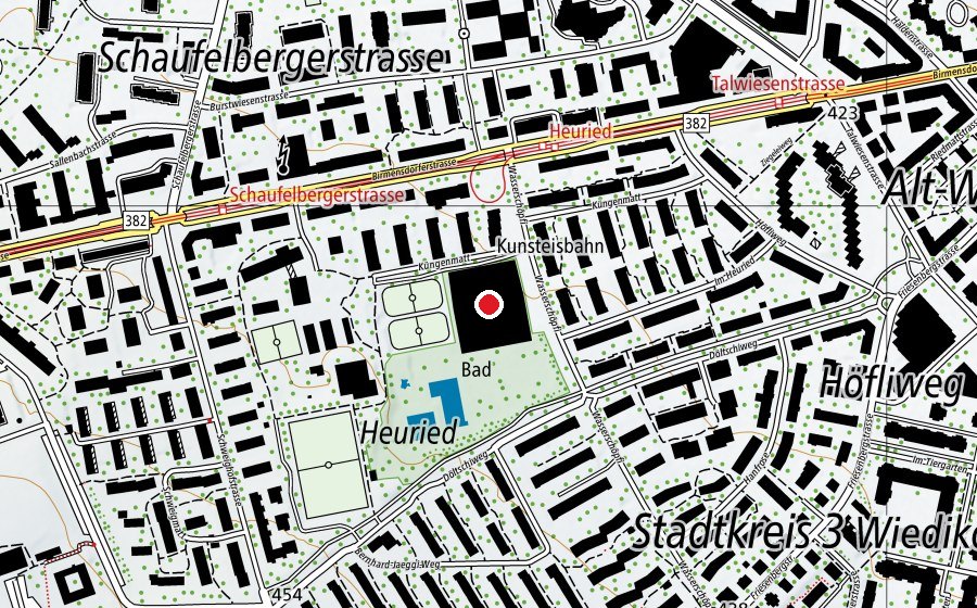 Carte indiquant l’emplacement de Eishalle Heuried (Centre sportif)