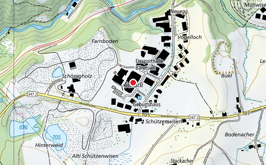 Map showing the location of Eissporthalle Bäretswil (Sports centre)