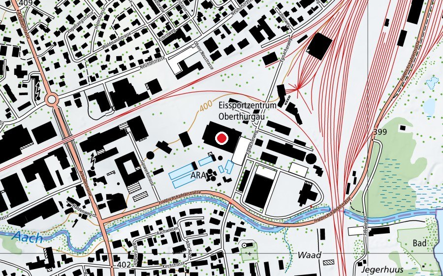 Karte mit dem Standort von Eissportzentrum Oberthurgau (Sportanlage)