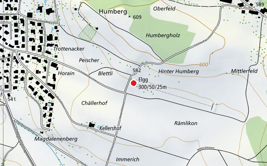 Mappa con la posizione di Elgg 300/50/25 m (Centro sportivo)