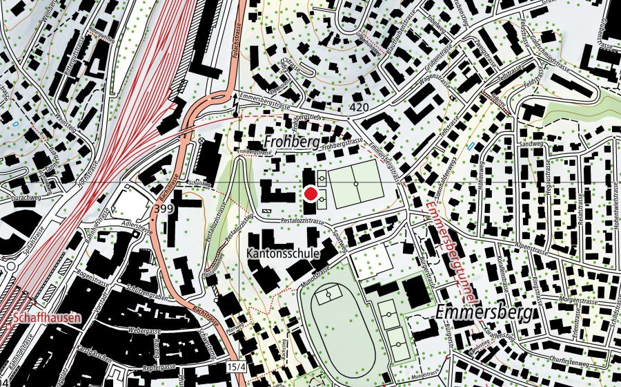 Map showing the location of Emmersberg Turnhalle (Sports centre)
