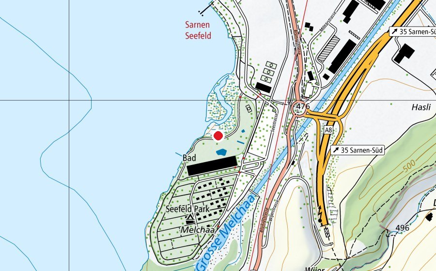 Carte indiquant l’emplacement de Erlebnisbad Sarnen (Centre sportif)