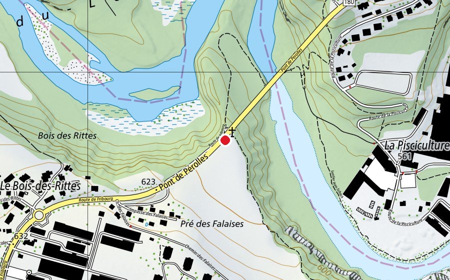 Map showing the location of Escalade Pont de Pérolles (Sports centre)