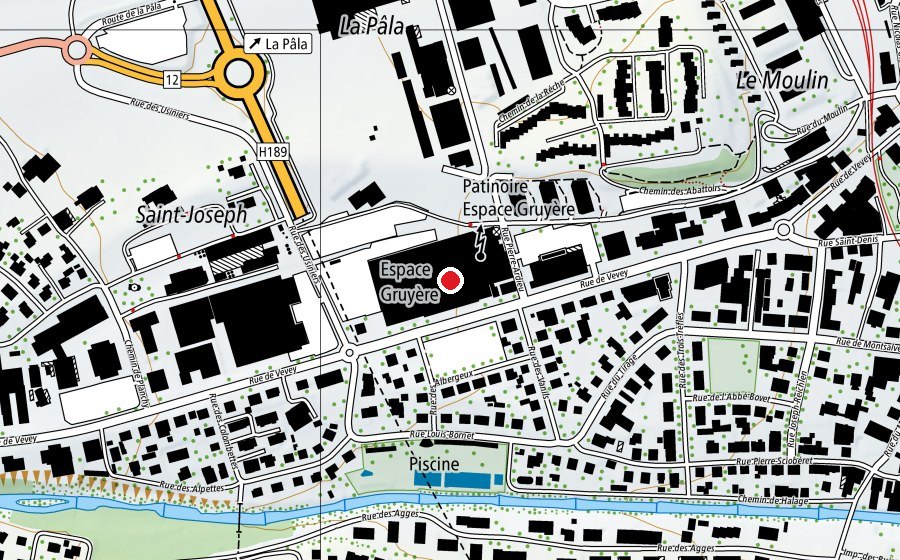 Map showing the location of Espace Gruyère (Sports centre)