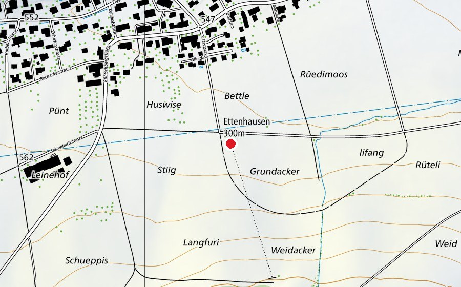 Karte mit dem Standort von Ettenhausen 300 m (Sportanlage)