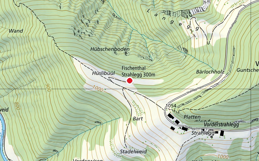 Map showing the location of Fischenthal Strahlegg 300 m (Sports centre)