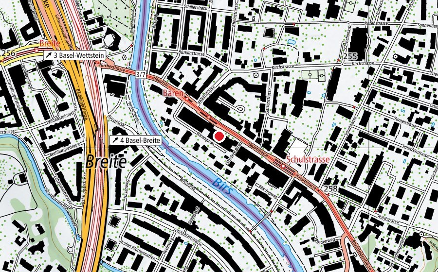 Map showing the location of Fitness Birsbrugg (Sports centre)