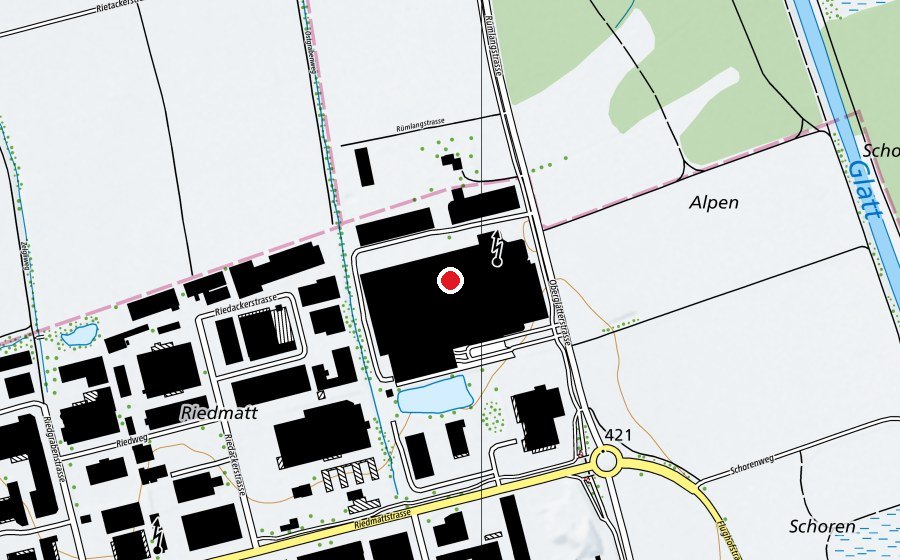 Map showing the location of Flip Lab Riedmatt (Sports centre)
