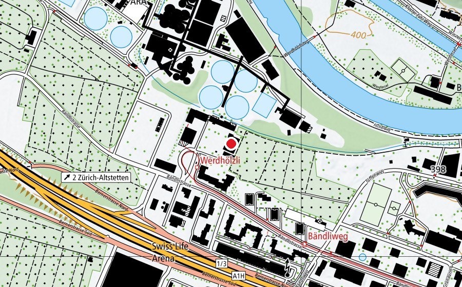 Carte indiquant l’emplacement de Freestylehalle Zürich (Centre sportif)