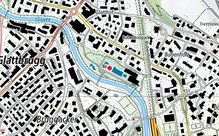 Mappa con la posizione di Frei- und Hallenbad Bruggwiesen Opfikon (Centro sportivo)