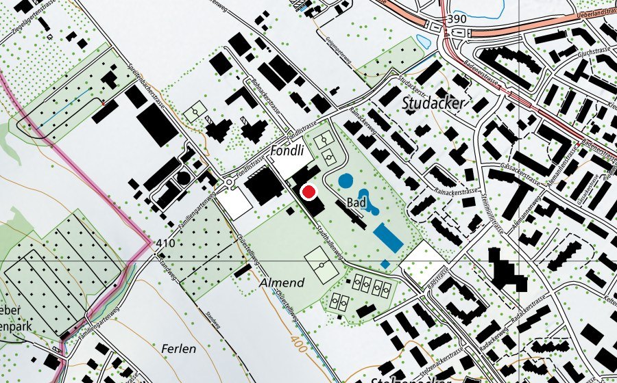 Map showing the location of Frei- und Hallenbad Fondli (Sports centre)