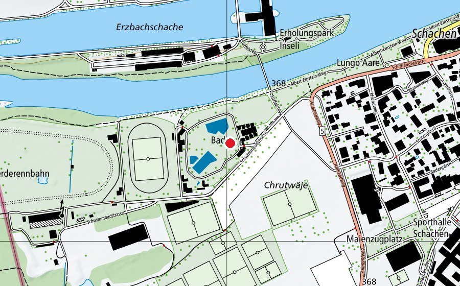 Map showing the location of Freibad Aarau (Sports centre)
