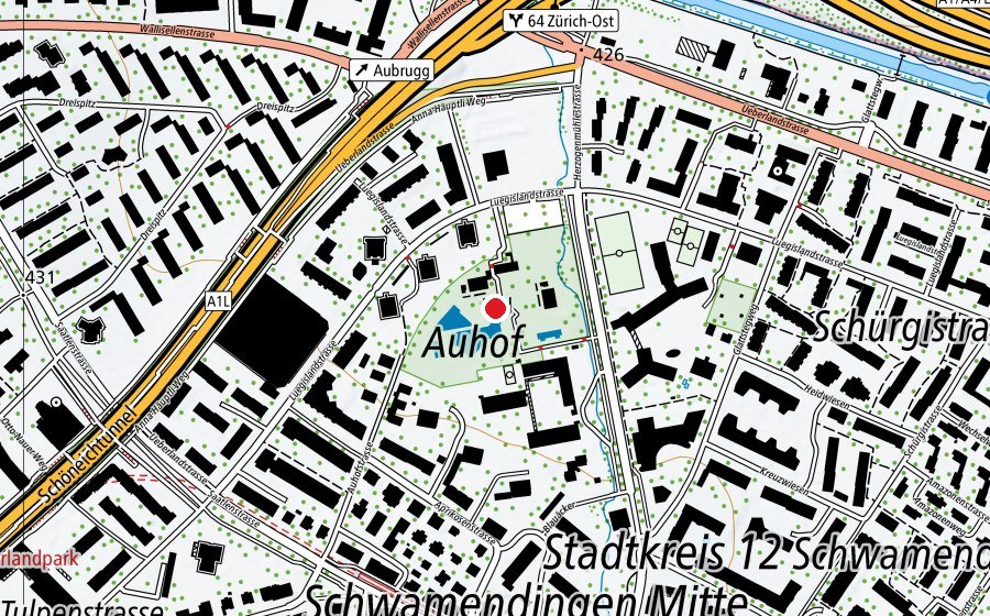 Karte mit dem Standort von Freibad Auhof (Sportanlage)
