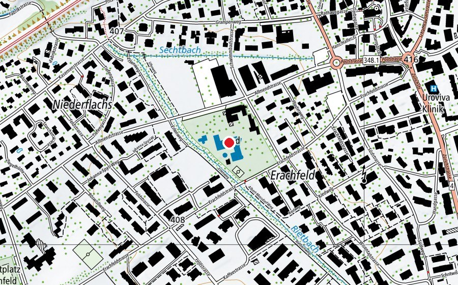 Map showing the location of Freibad Bülach (Sports centre)