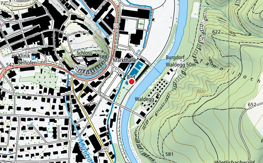 Mappa con la posizione di Freibad Burgdorf (Centro sportivo)