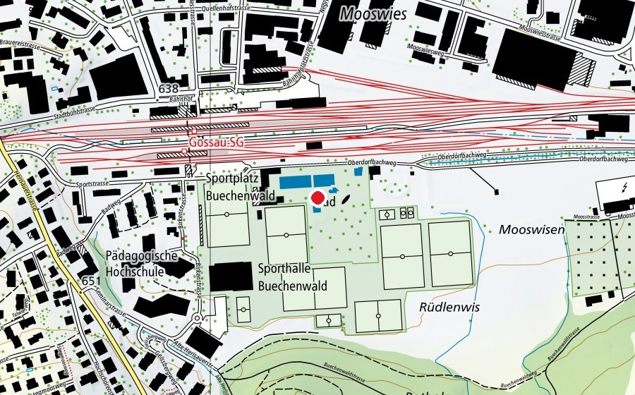 Mappa con la posizione di Freibad Gossau (Centro sportivo)