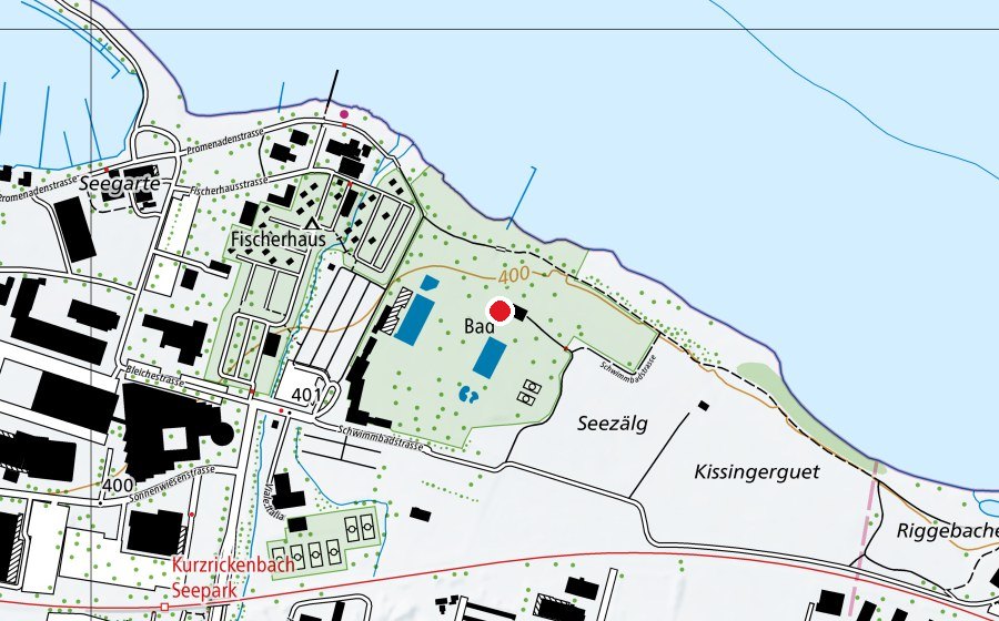 Map showing the location of Freibad Hörnli (Sports centre)