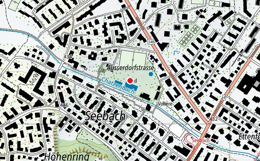 Mappa con la posizione di Freibad Seebach (Centro sportivo)
